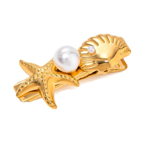 Alligator Hair Clip 304 Stainless Steel with Plastic Pearl for woman gold Sold By PC