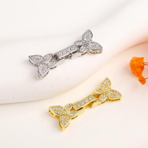 Messing Fold Over Clasp, Butterfly, forgyldt, du kan DIY & Micro Pave cubic zirconia, flere farver til valg, 28.80x11.40mm, Solgt af PC