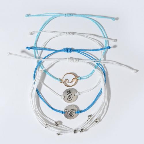 Zinklegering armbandkettingen, Zinc Alloy, met Wax, handgemaakt, 4 stuks & voor vrouw & glazuur, gemengde kleuren, Lengte Ca 16-28 cm, Verkocht door Stel