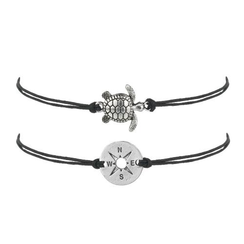 Bracelet de cheville en alliage de zinc, avec corde de cire, 2 pièces & pour femme, plus de couleurs à choisir, Longueur Environ 16-28 cm, Vendu par fixé