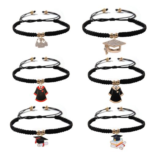 Zinklegering armbandkettingen, Zinc Alloy, met Polyester & Copper Coated Plastic, verschillende stijlen voor de keuze & voor vrouw & glazuur & met strass, meer kleuren voor de keuze, Verkocht door PC