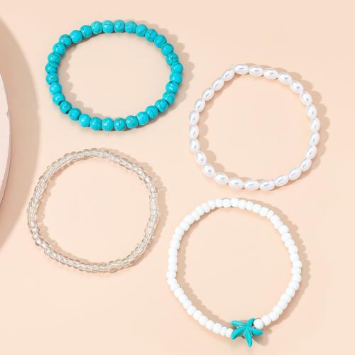 Acrylic Bracelets with Seedbead & Polyester & turquoise & Plastic Pearl handmade 4 pieces & for woman mixed colors Sold By Set