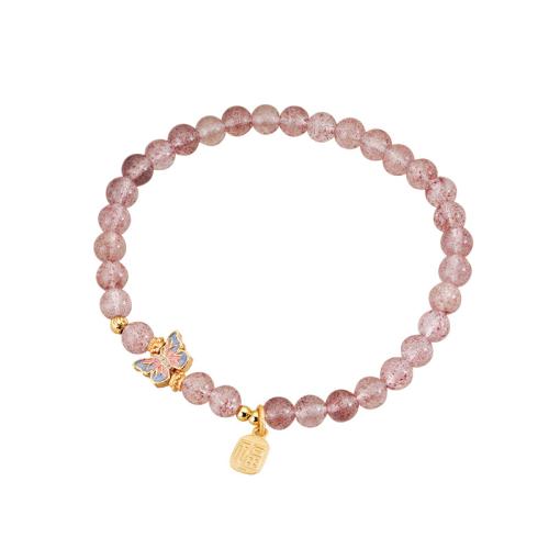 Strawberry Quartz Βραχιόλι, με 925 Sterling Silver, Πεταλούδα, για τη γυναίκα & σμάλτο, περισσότερα χρώματα για την επιλογή, Μήκος Περίπου 6.7 inch, Sold Με PC