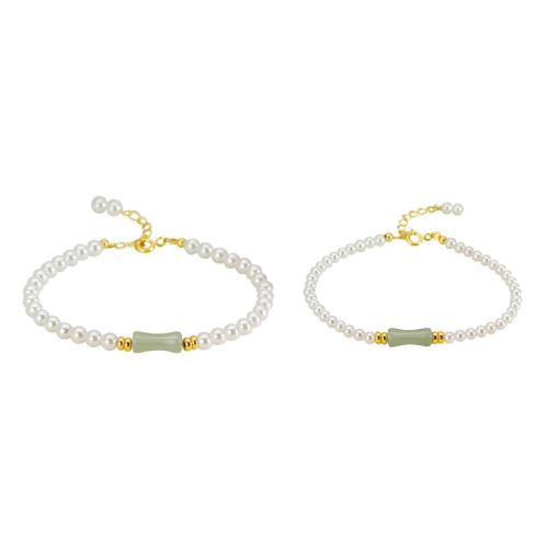 Glasparel Armband, met Aventurine & 925 sterling zilver, met 1.2inch extender keten, Bamboe, gold plated, verschillende grootte voor keus & voor vrouw, Lengte Ca 6.3 inch, Verkocht door PC