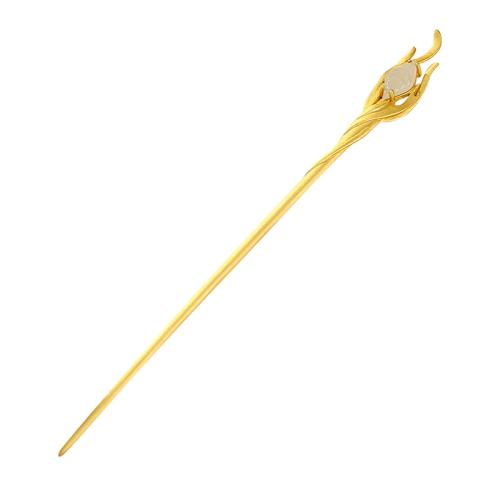 925 Sterling Silver Hair Stick with Hetian Jade gold color plated vintage & for woman Sold By PC