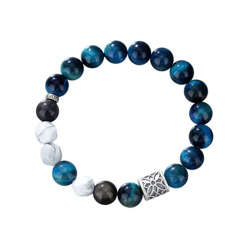 occhio di tigre braccialetto, with 925 sterline d'argento & magnesite & Obsidian, fatto a mano, Vintage & per l'uomo, Lunghezza Appross. 7.5 pollice, Venduto da PC