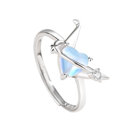 925 de prata esterlina Cuff Ring Finger, with vidro, Mil grous de Origami, platinado, ajustável & micro pavimento em zircônia cúbica & para mulher, tamanho:7.5, vendido por PC