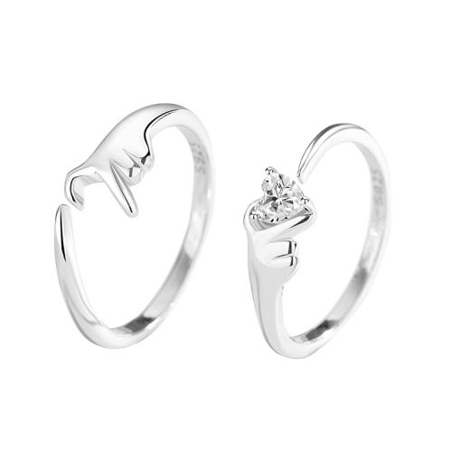 Argent sterling 925 Couple Anneau, coeur, réglable & styles différents pour le choix & pavé de micro zircon & pour le couple, Vendu par PC