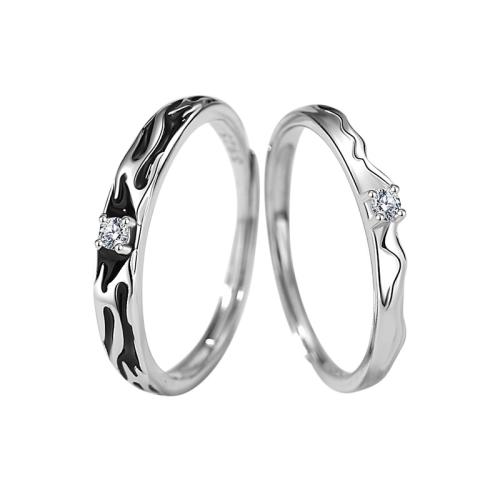 925 Sterling Silver Couple Ring adjustable & micro pave cubic zirconia & for couple & enamel Sold By PC