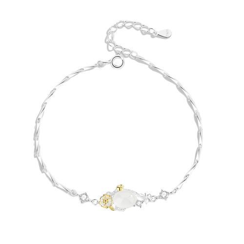 925 Sterling Silver Bracelet with White Chalcedony with 1.2inch extender chain Flower & micro pave cubic zirconia & for woman Length Approx 6.5 Inch Sold By PC