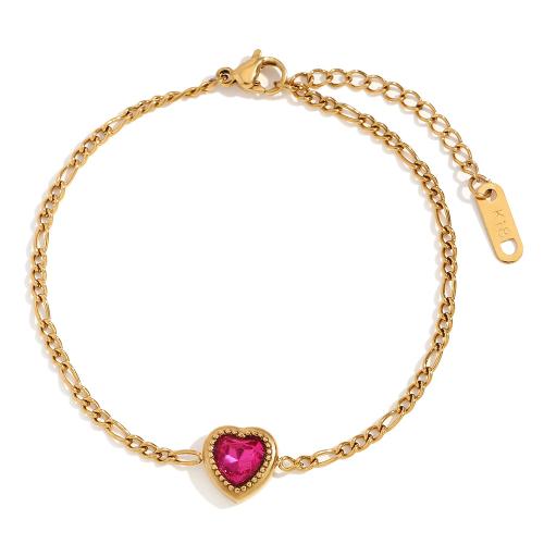 Pulsera de Acero Inoxidable, acero inoxidable 304, con 3cm extender cadena, 18K chapado en oro, Joyería & micro arcilla de zirconia cúbica & para mujer, dorado, longitud aproximado 16 cm, Vendido por UD