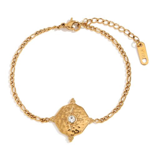 Roestvrij staal armbanden, 304 roestvrij staal, met 3cm extender keten, 18K verguld, mode sieraden & voor vrouw & met strass, gouden, Lengte Ca 16 cm, Verkocht door PC