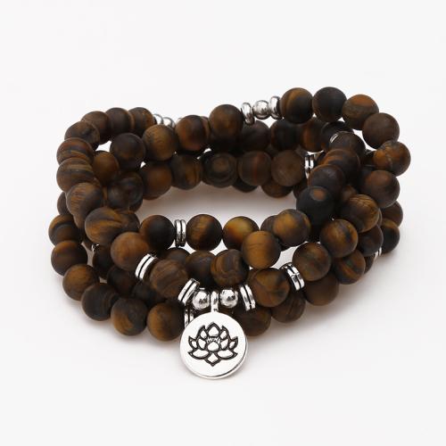 Naturliga Tigeröga Armband, Tiger Eye, med Zink Alloy, mode smycken & Unisex, Såld Per Ca 36 inch Strand