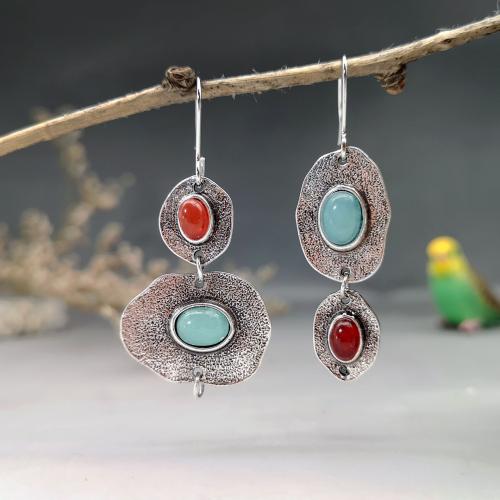 Pendientes de Aleación de Zinc, con resina, chapado en color de plata antigua, Joyería & diferentes estilos para la opción & para mujer, 50x22mm, Vendido por Par