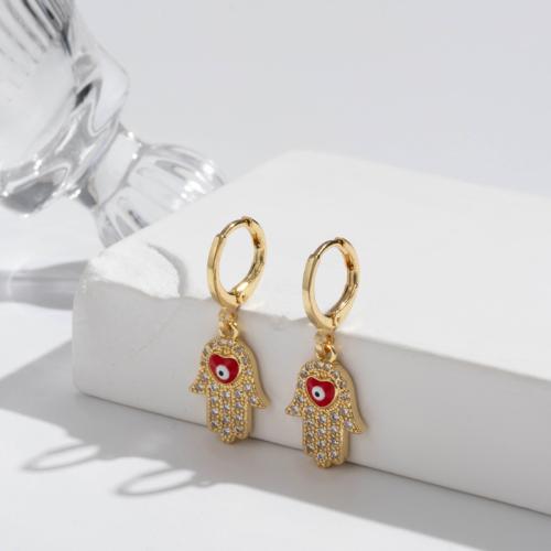 Boucles d'oreilles Mal Eye, laiton, bijoux de mode & pavé de micro zircon & pour femme, 11x22mm, Vendu par paire