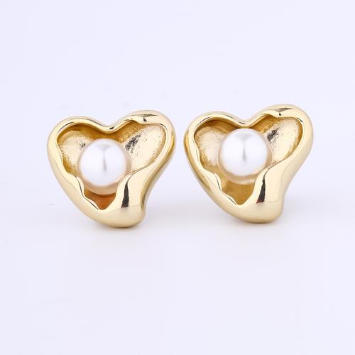 Brass Stud Earring with Freshwater Pearl fashion jewelry & for woman Sold By Pair