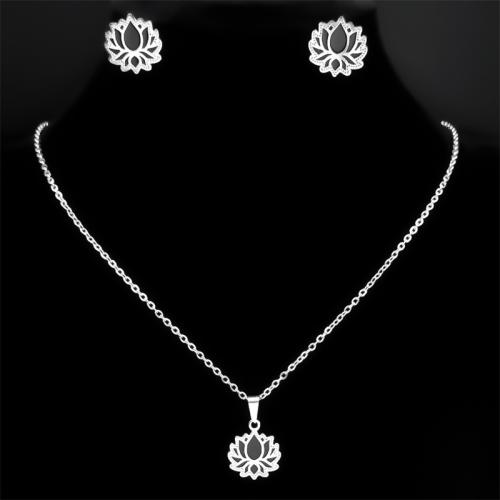 Enamel Stainless Steel Jewelry Set Stud Earring & necklace 304 Stainless Steel 2 pieces & for woman silver color Sold By Set