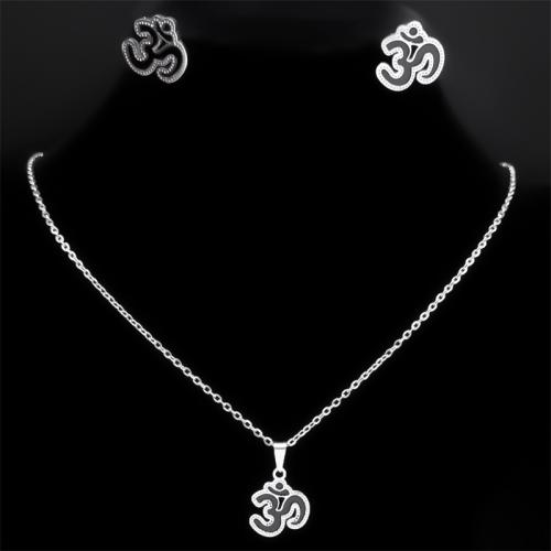 Ensemble de bijoux émaillés en acier inoxydable, Boucle d’oreille stud & collier, Acier inoxydable 304, 2 pièces & pour femme, argent, Longueur Environ 50 cm, Vendu par fixé