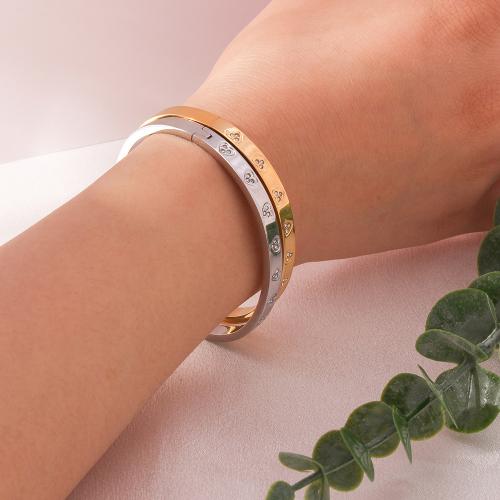 Nerūdijančio plieno Bangle, 304 Nerūdijantis plienas, padengtą, Bižuterijos & su Kalnų krištolas, daugiau spalvų pasirinkimas, Pardavė PC