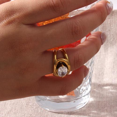 Anillo de dedo del acero inoxidable del Zirconia cúbico, acero inoxidable 304, chapado en color dorado, Joyería & diverso tamaño para la opción & micro arcilla de zirconia cúbica, dorado, Vendido por UD