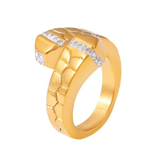 Ring Finger Titantium stali, Pozłacane 18K, biżuteria moda & dla kobiety & z kamieniem, sprzedane przez PC