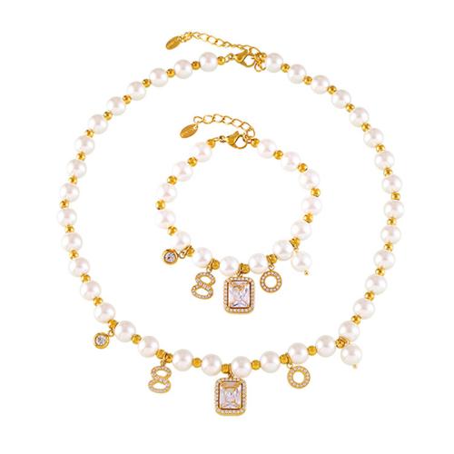 Jewelry Sets Titanium Steel with Shell Pearl & Cubic Zirconia 18K gold plated fashion jewelry & for woman Sold By PC