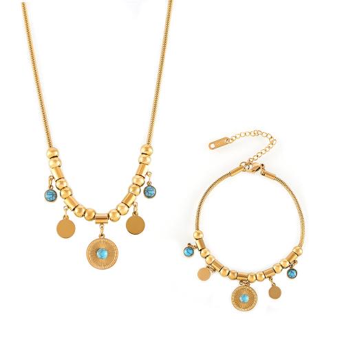 Jewelry Sets Titanium Steel with turquoise 18K gold plated fashion jewelry & for woman Sold By PC