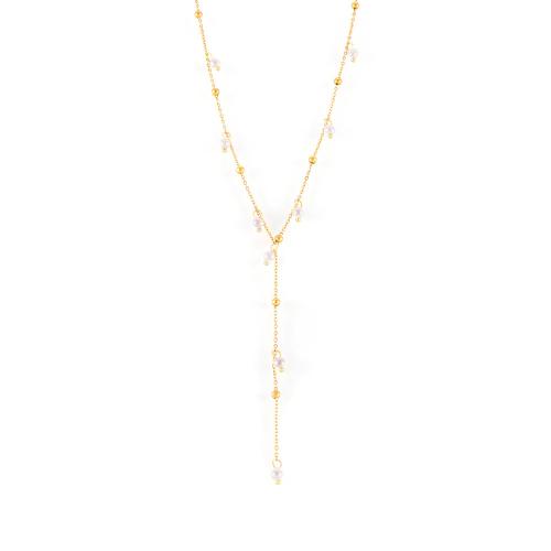 Colar de aço titânio, Partículas de aço, with Pérolas de água doce, with 5cm extender chain, 18K banhado a ouro, joias de moda & para mulher, comprimento Aprox 36 cm, vendido por PC