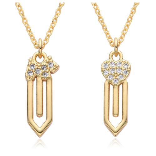 Collier en laiton cubique Zircon Micro Pave, Placage, styles différents pour le choix & pavé de micro zircon & pour femme, doré, Longueur Environ 41-50 cm, Vendu par PC