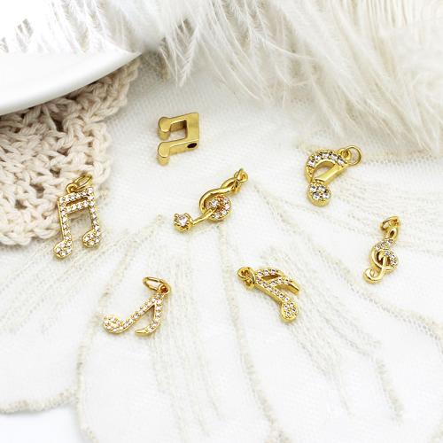 Cubic Zirconia Micro Pave Brass Pendant Music Note plated DIY & micro pave cubic zirconia golden Sold By PC