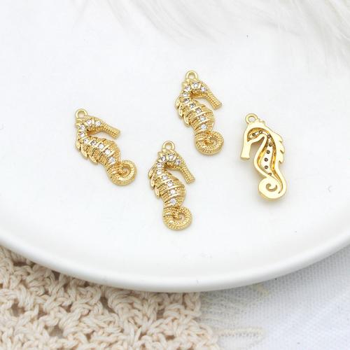 Cubic Zirconia Micro Pave Brass Pendant Seahorse plated DIY & micro pave cubic zirconia golden Sold By PC