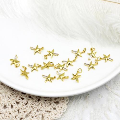 Cubic Zirconia Micro Pave Brass Pendant Starfish plated DIY & micro pave cubic zirconia golden Sold By PC