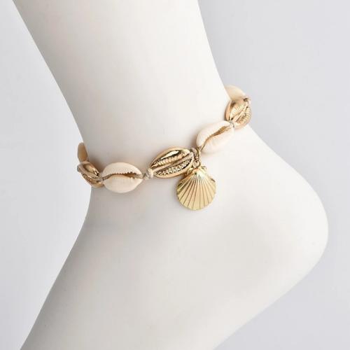 Zinc Alloy Anklet with Wax Cord & Shell for woman golden Sold By PC