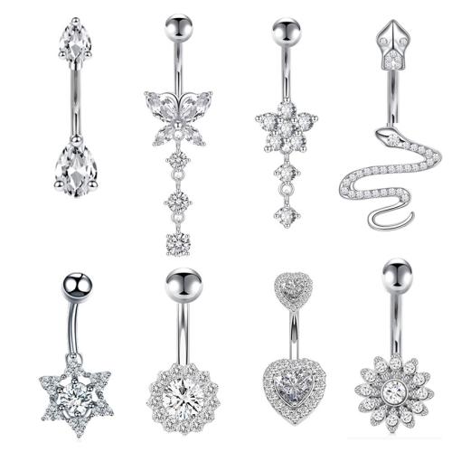 Rustfrit stål Belly Ring, 316 Stainless Steel, med Messing, forgyldt, Unisex & forskellige stilarter for valg & Micro Pave cubic zirconia, flere farver til valg, Solgt af PC