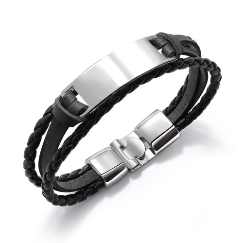 PU Cord Armbånd, med Zinc Alloy, forgyldt, for mennesket, flere farver til valg, Solgt af PC