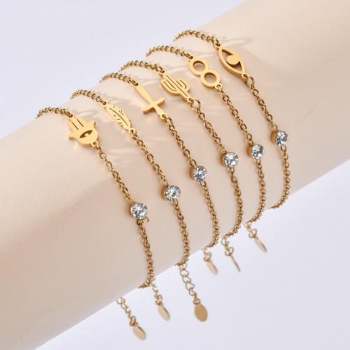 Bijoux bracelet en acier inoxydable, Acier inoxydable 304, styles différents pour le choix & pour femme & avec strass, plus de couleurs à choisir, Longueur 14 cm, Vendu par PC