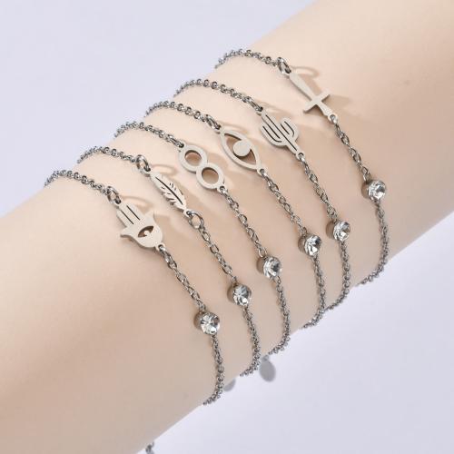 Edelstahl Schmuck Armband, 304 Edelstahl, verschiedene Stile für Wahl & für Frau & mit Strass, keine, Länge 14 cm, verkauft von PC