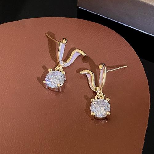 Zinc Alloy Stud Earring Rabbit fashion jewelry & micro pave cubic zirconia & for woman golden Sold By Pair