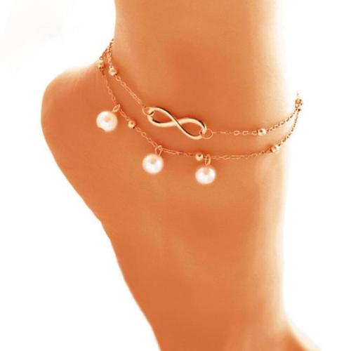 Sinc Alloy Anklet, le Pearl Plaisteacha, Ciseal Dúbailte & jewelry faisin & do bhean, órga, Fad Thart 21 cm, Díolta De réir PC