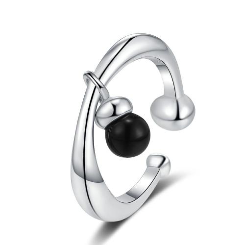 Sterling Silver Jewelry Finger Ring, 925 sterline d'argento, with agata nero, gioielli di moda & per la donna, Inner diameter:16mm, Venduto da PC