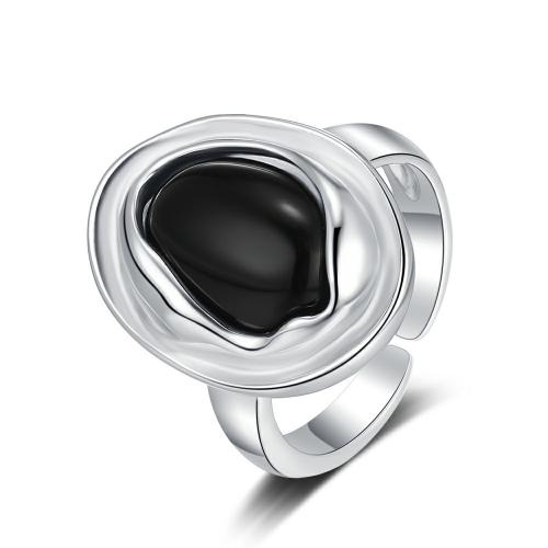 Sterling Silver Jewelry Finger Ring, 925 Sterling Silver, le Agate Black, jewelry faisin & do bhean, Inner diameter:16mm, Díolta De réir PC