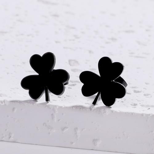 Roestvrij staal Stud Earrings, 304 roestvrij staal, Three Leaf Clover, mode sieraden & voor vrouw, meer kleuren voor de keuze, 12x12mm, Verkocht door pair