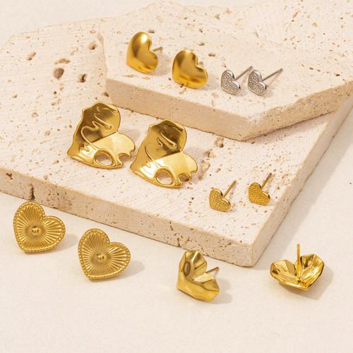 Roestvrij staal Stud Earrings, 304 roestvrij staal, Hart, mode sieraden & verschillende grootte voor keus & voor vrouw, meer kleuren voor de keuze, Verkocht door pair