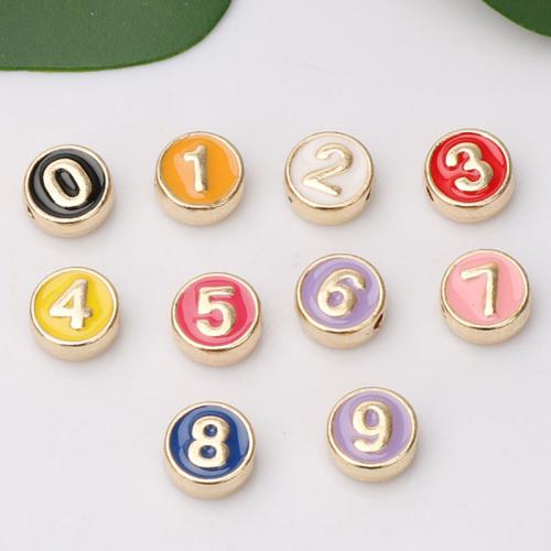 Zinc Alloy Alphabet Beads Flat Round gold color plated double-sided enamel & DIY nickel lead & cadmium free 8mm Approx 1.5mm Approx Sold By Bag