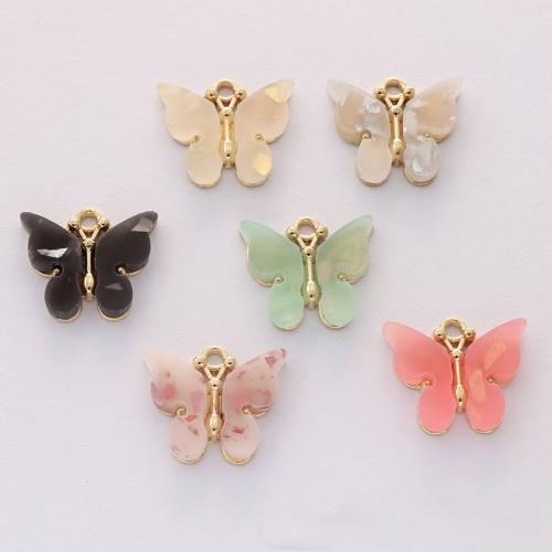 Zinc Alloy Animal Pendants with Acrylic Butterfly gold color plated DIY nickel lead & cadmium free Approx Sold By Bag