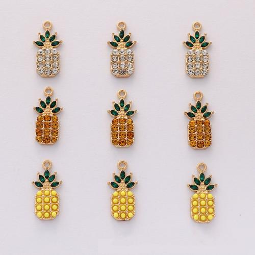 Zinc Alloy Fruit Shape Pendants Pineapple gold color plated DIY & with rhinestone nickel lead & cadmium free Approx Sold By Bag