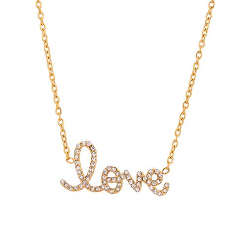 Stainless Steel Jewelry Necklace 304 Stainless Steel gold color plated fashion jewelry & with rhinestone Sold By PC