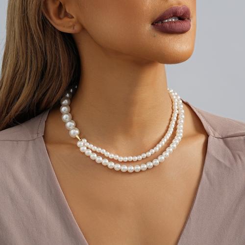 Plastic Pearl Necklace with Iron gold color plated fashion jewelry white Sold By PC