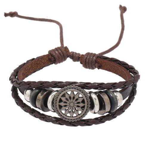 Rundsleder armbanden, Split laag leer, met PU & Wax & Copper Coated Plastic & Zinc Alloy, met 8-9cm extender keten, handgemaakt, drie lagen & mode sieraden & voor de mens, donker bruin, Lengte Ca 17-18 cm, Verkocht door PC