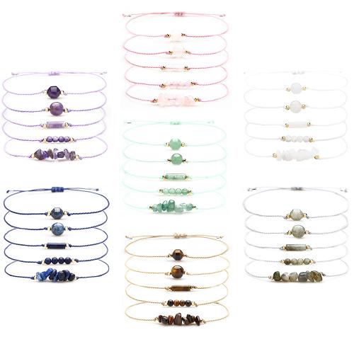 Gemstone Bracciali, pietra preziosa, with Cordone di nodi, fatto a mano, 5 pezzi & materiali diversi per la scelta & per la donna, Venduto da set